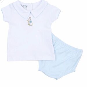 Magnolia Baby Vintage Bunny White and Blue Collared Diaper Cover Set